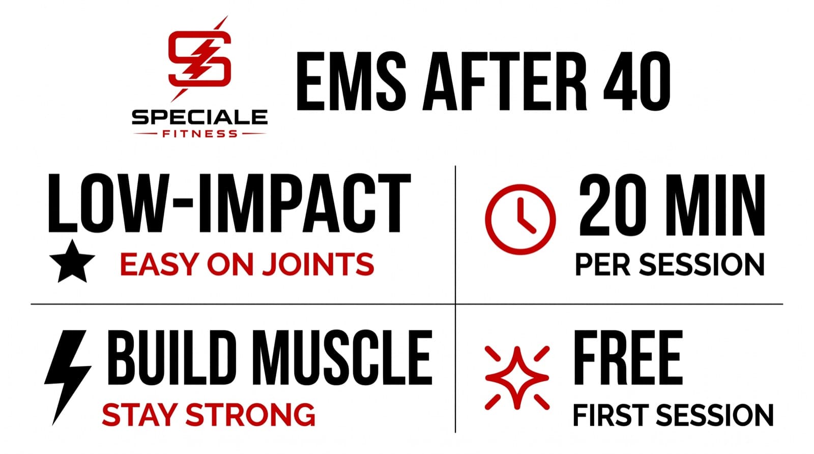 EMS After 40: Staying Strong as You Age — Speciale Fitness infographic
